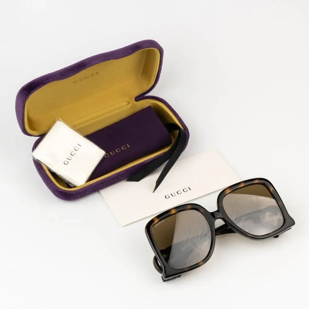 NEW Gucci GG1326S 007 Havana Brown Mirror Oversized Square Unisex Sunglasses